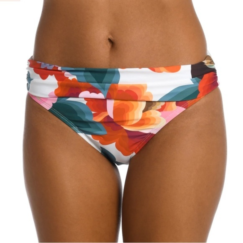 NWT La Blanca Swimsuit Bottom Floral Rhythm Shirred Band‎ Hipster 8